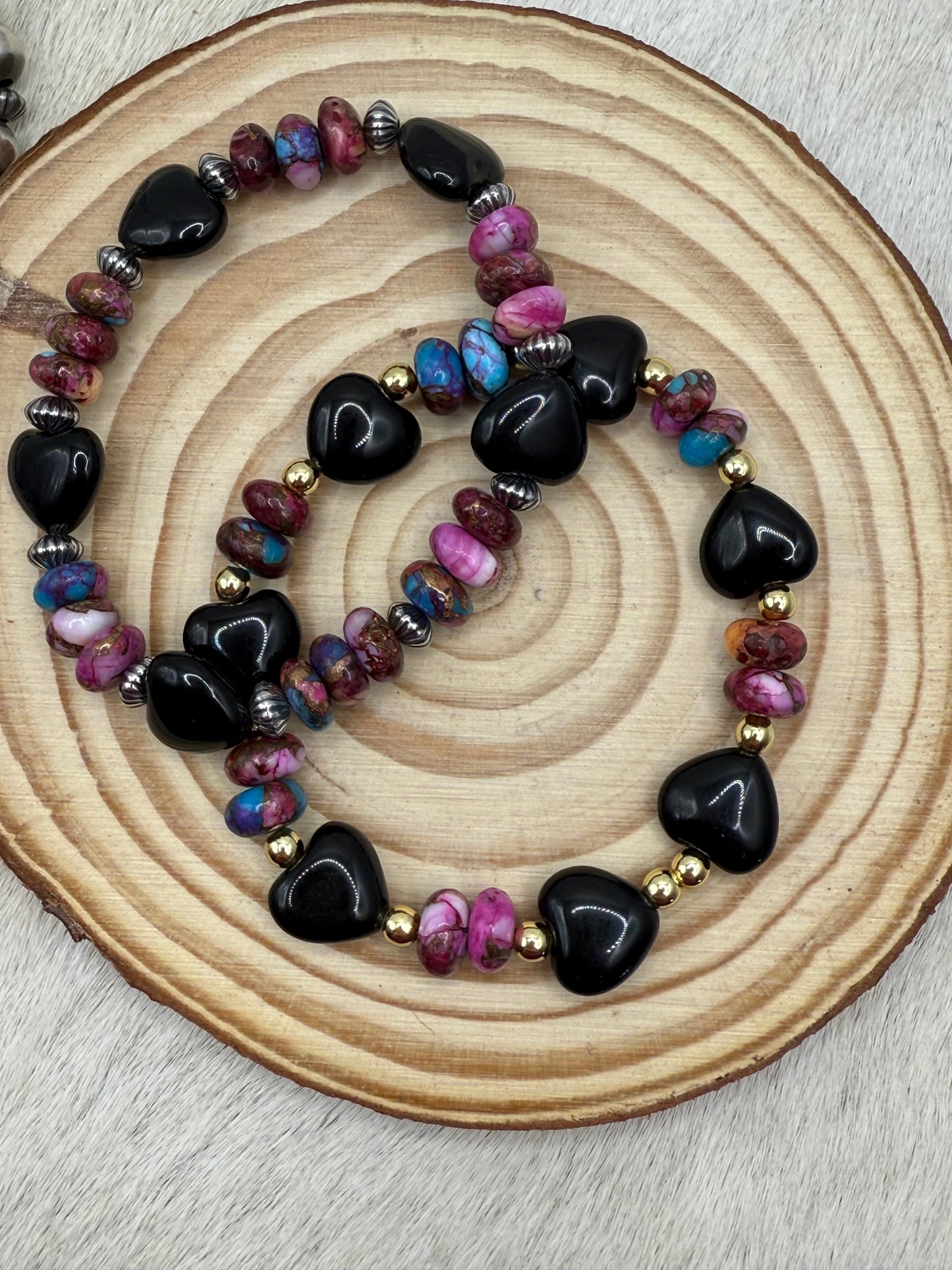 Black Onyx Heart Stretch Bracelet