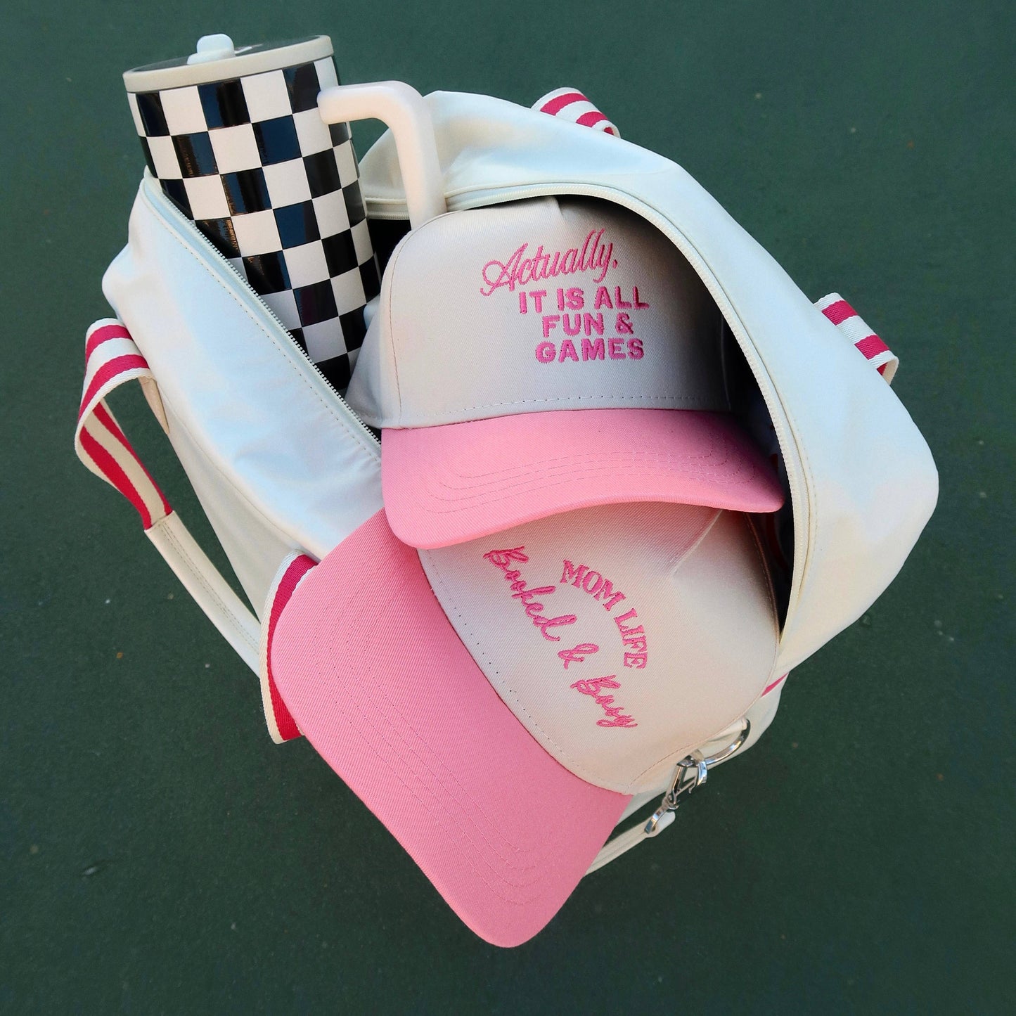 Actually, It Is All Fun & Games- Pink Embroidered Hat