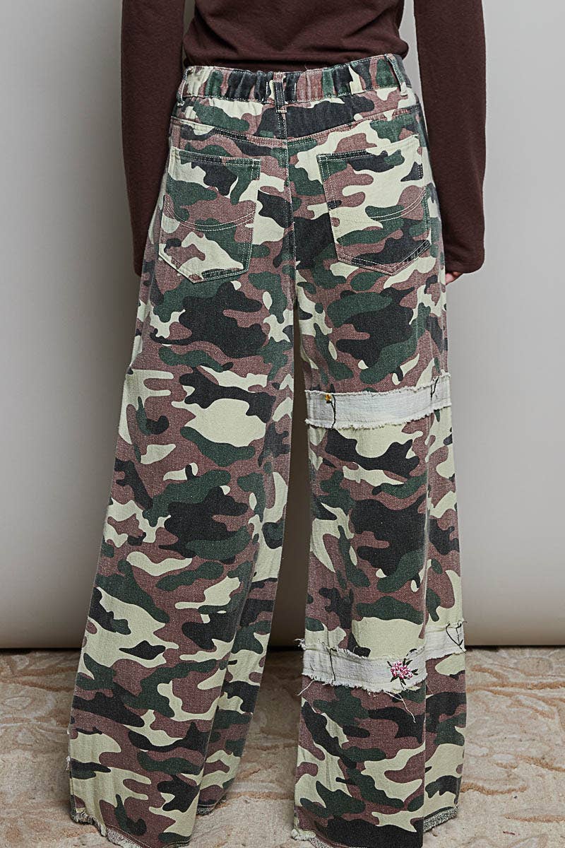 Leopard printed double gauze patch detail woven pants