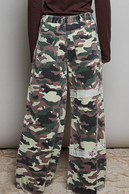 Leopard printed double gauze patch detail woven pants