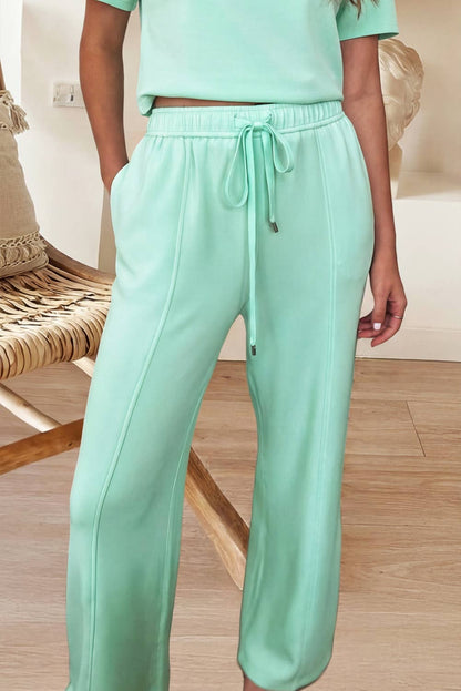Round Neck Tank Top Drawstring Pants 2pcs Outfit (S-XL)
