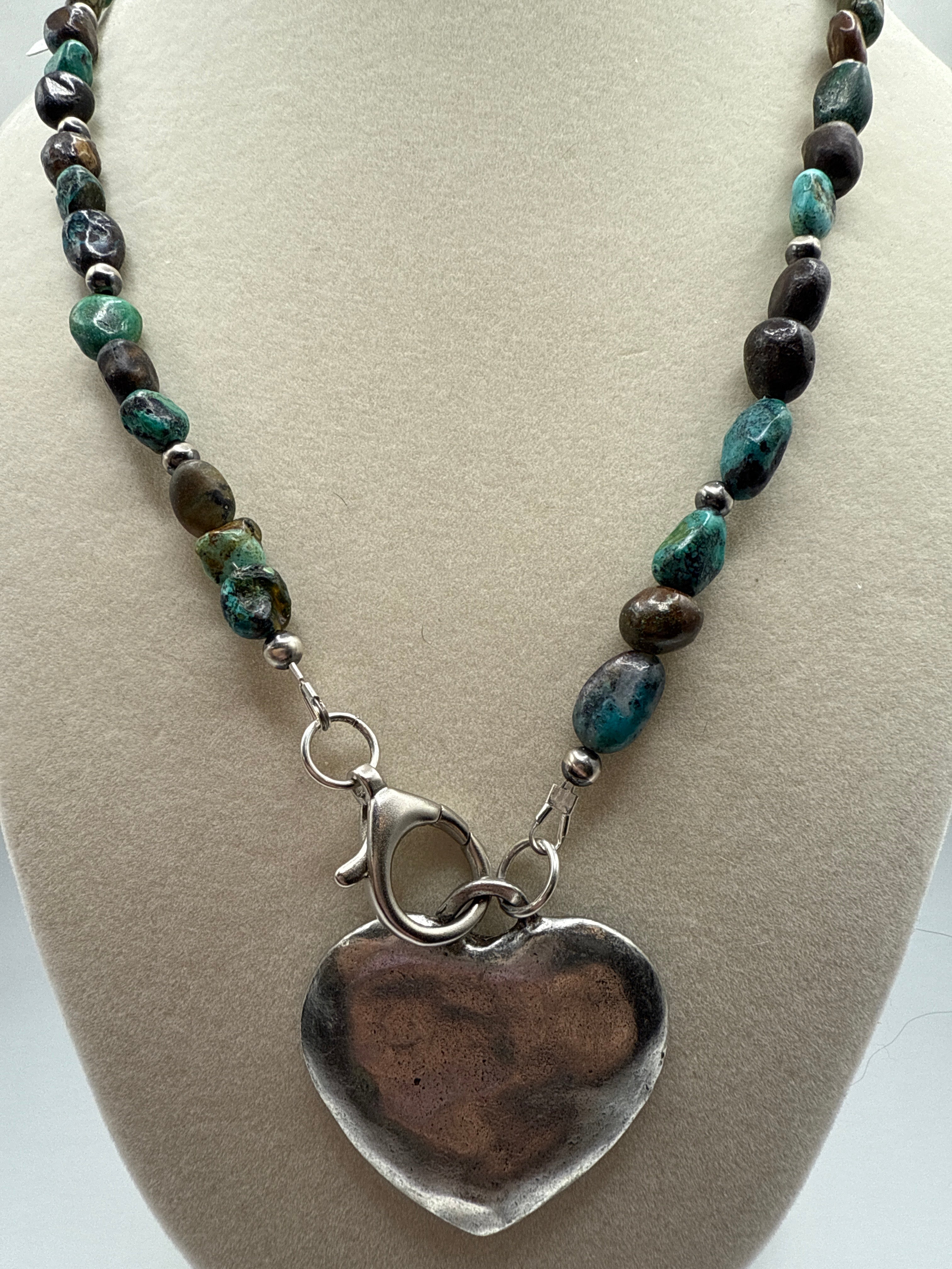 21” chrysocolla/azurite + hammered heart
