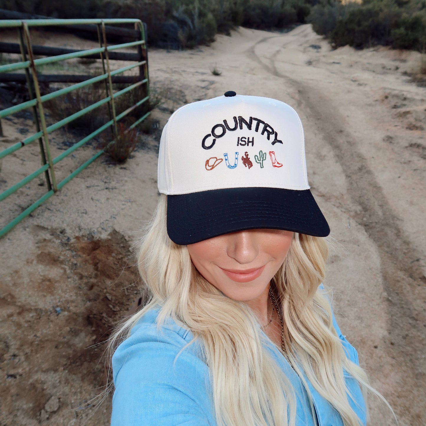Country-ish Embroidered Hat- Black/Natural Hat