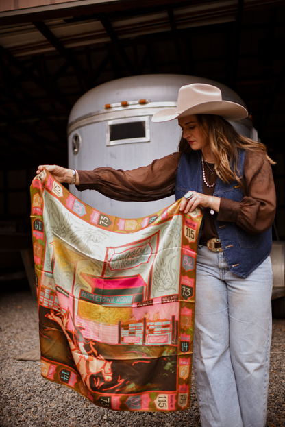 Night at the Arena: 35x35 Western Mulberry Silk Wild Rag Scarf