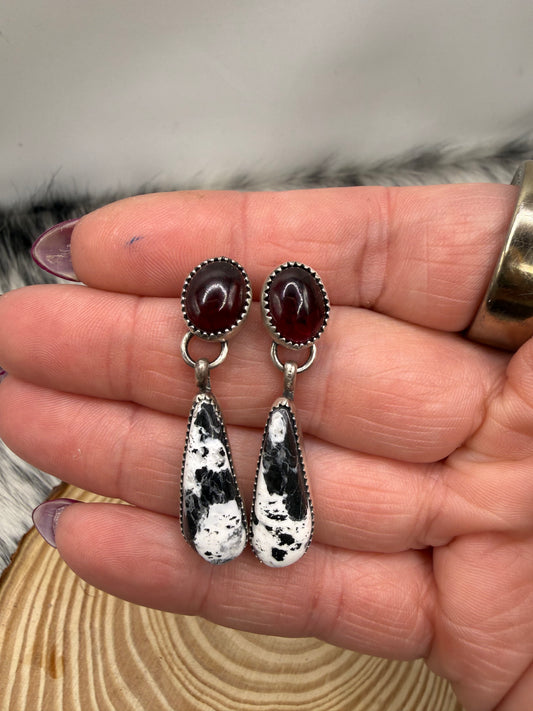 White Buffalo + Garnet Drop Earrings