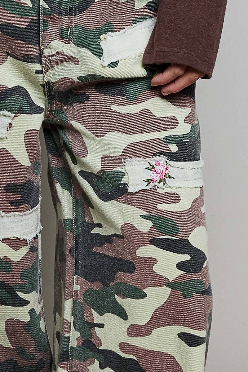 Leopard printed double gauze patch detail woven pants