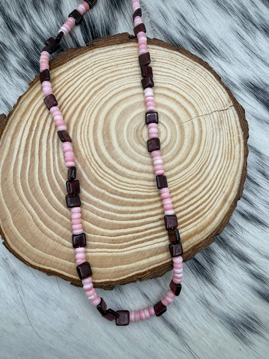Garnet + Pink Conch Necklace