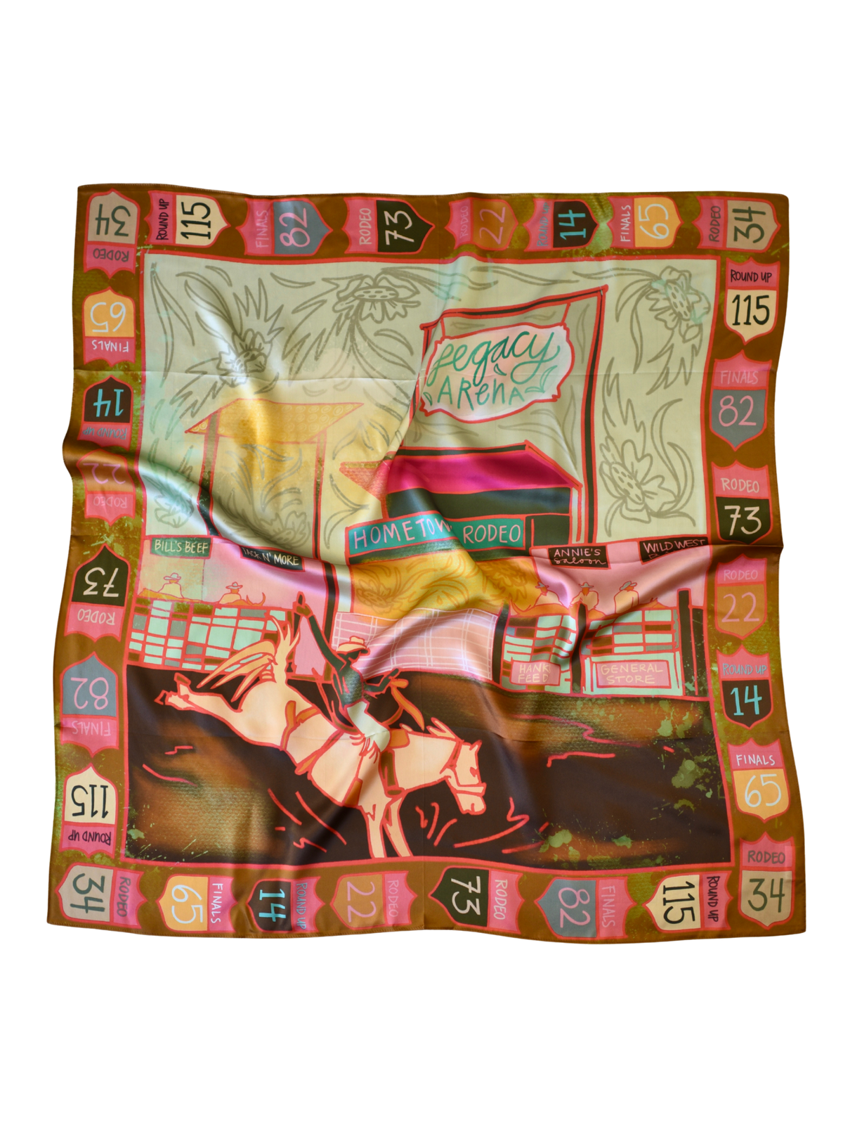 Night at the Arena: 35x35 Western Mulberry Silk Wild Rag Scarf