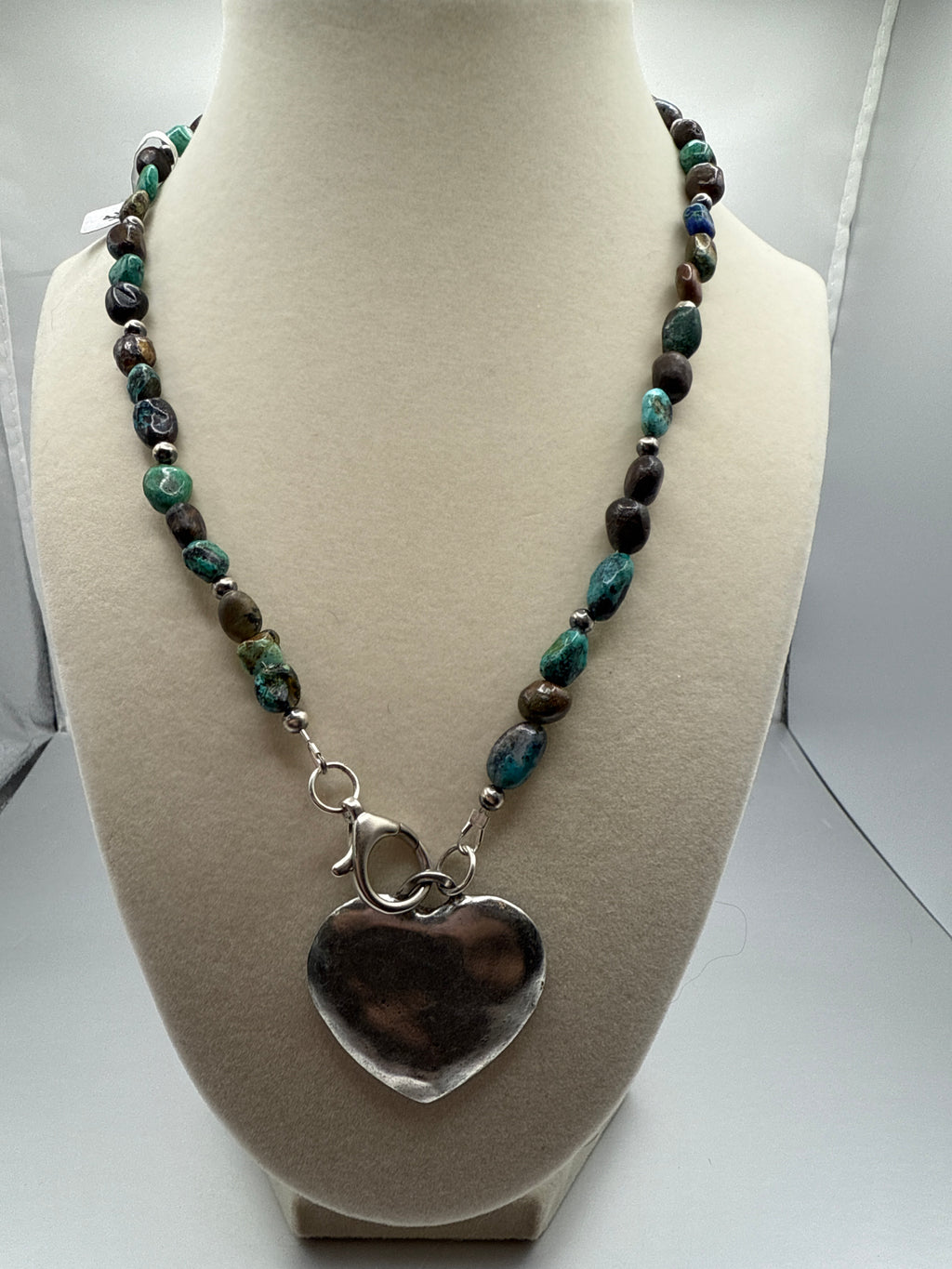 21” chrysocolla/azurite + hammered heart