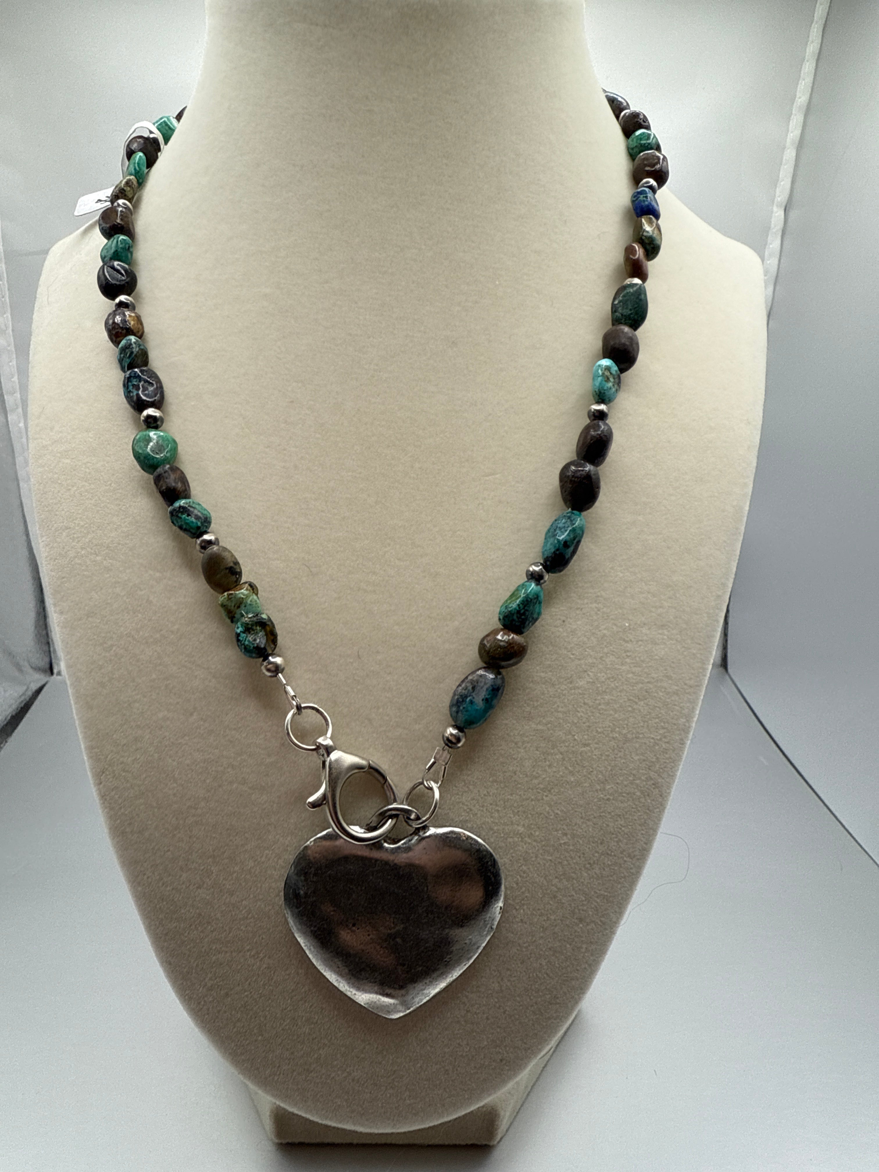 21” chrysocolla/azurite + hammered heart