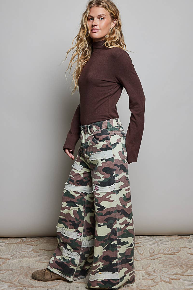 Leopard printed double gauze patch detail woven pants