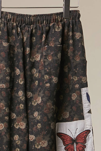 Floral Print Patchwork Wide-Leg Pants