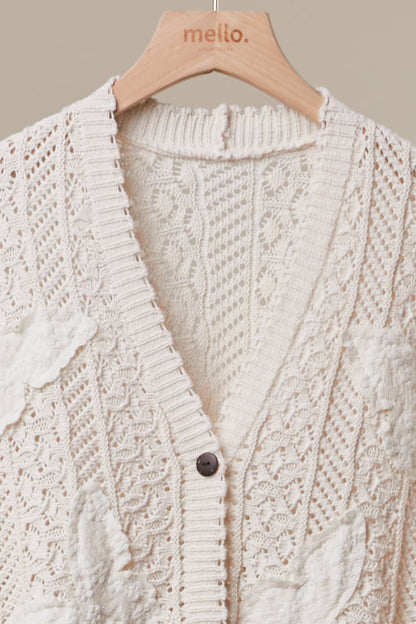 Butterfly Patch Ruffle Sleeve Lace Knit Cardigan