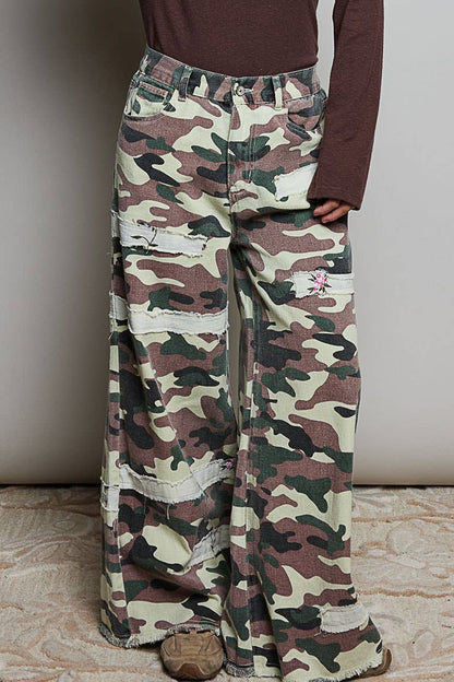 Leopard printed double gauze patch detail woven pants
