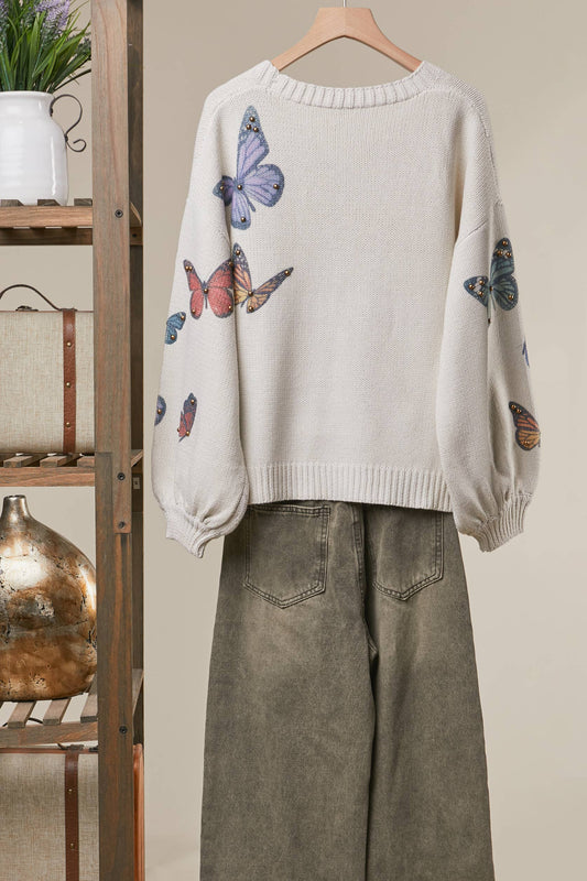 Butterfly Print Knit Cardigan