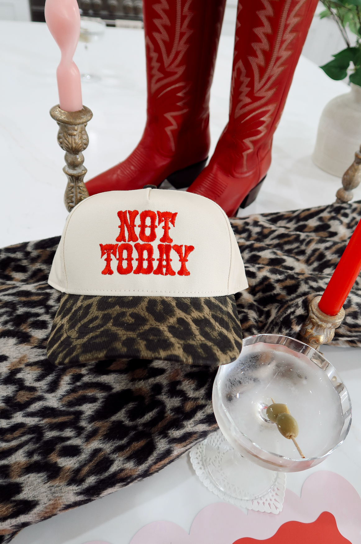 Not Today Leopard Embroidered Valentine's Day Hat