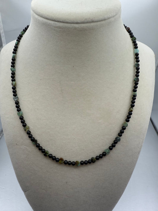 Black Onyx + Turquoise Heart Necklace