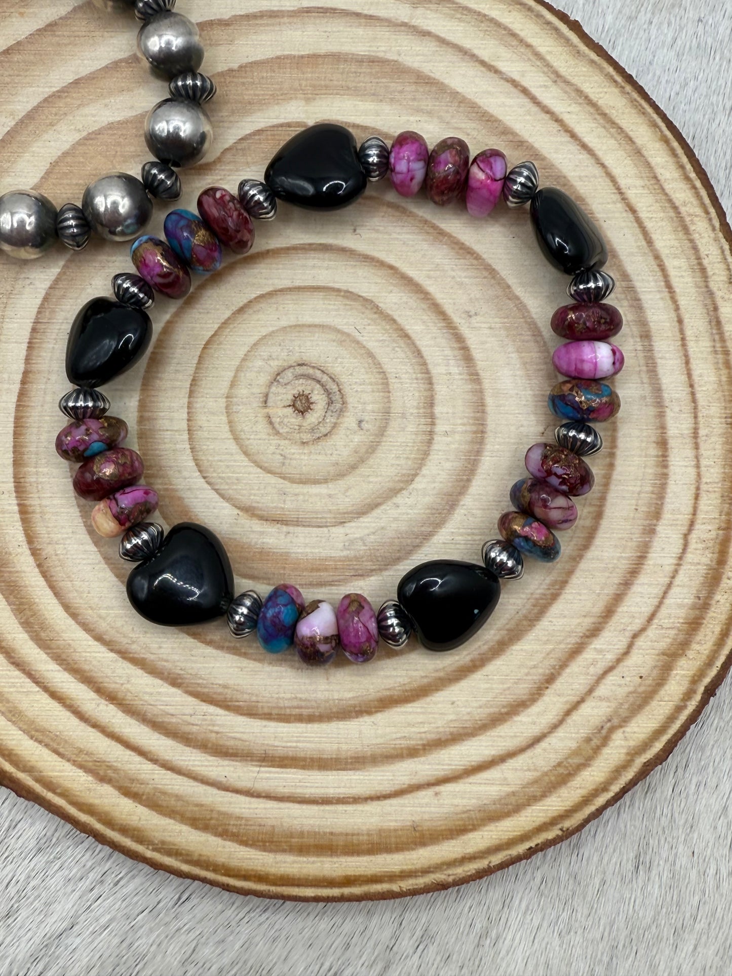 Black Onyx Heart Stretch Bracelet