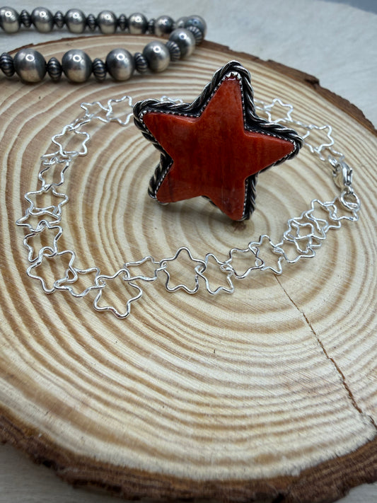 Red Spiny Star Ring- adjustable