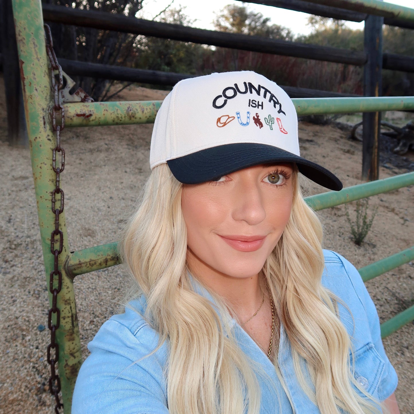 Country-ish Embroidered Hat- Black/Natural Hat