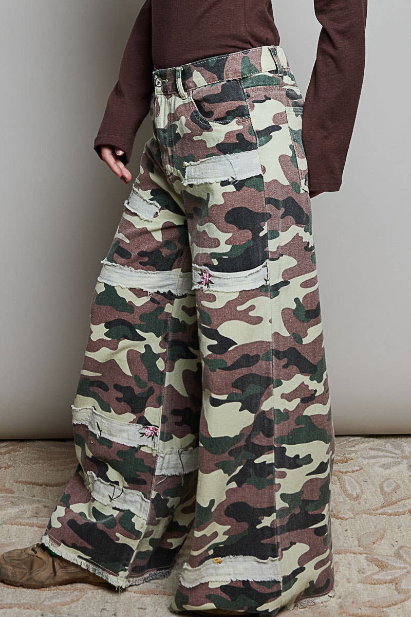 Leopard printed double gauze patch detail woven pants