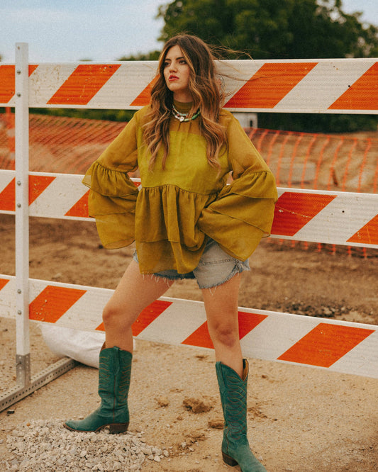 LILLIAN RUFFLE SHEER TOP