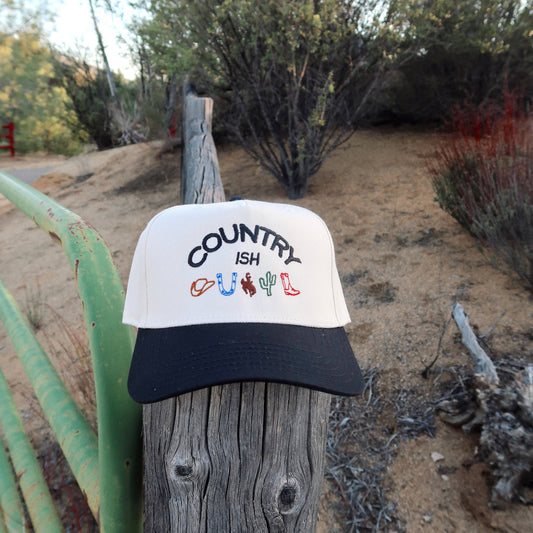 Country-ish Embroidered Hat- Black/Natural Hat