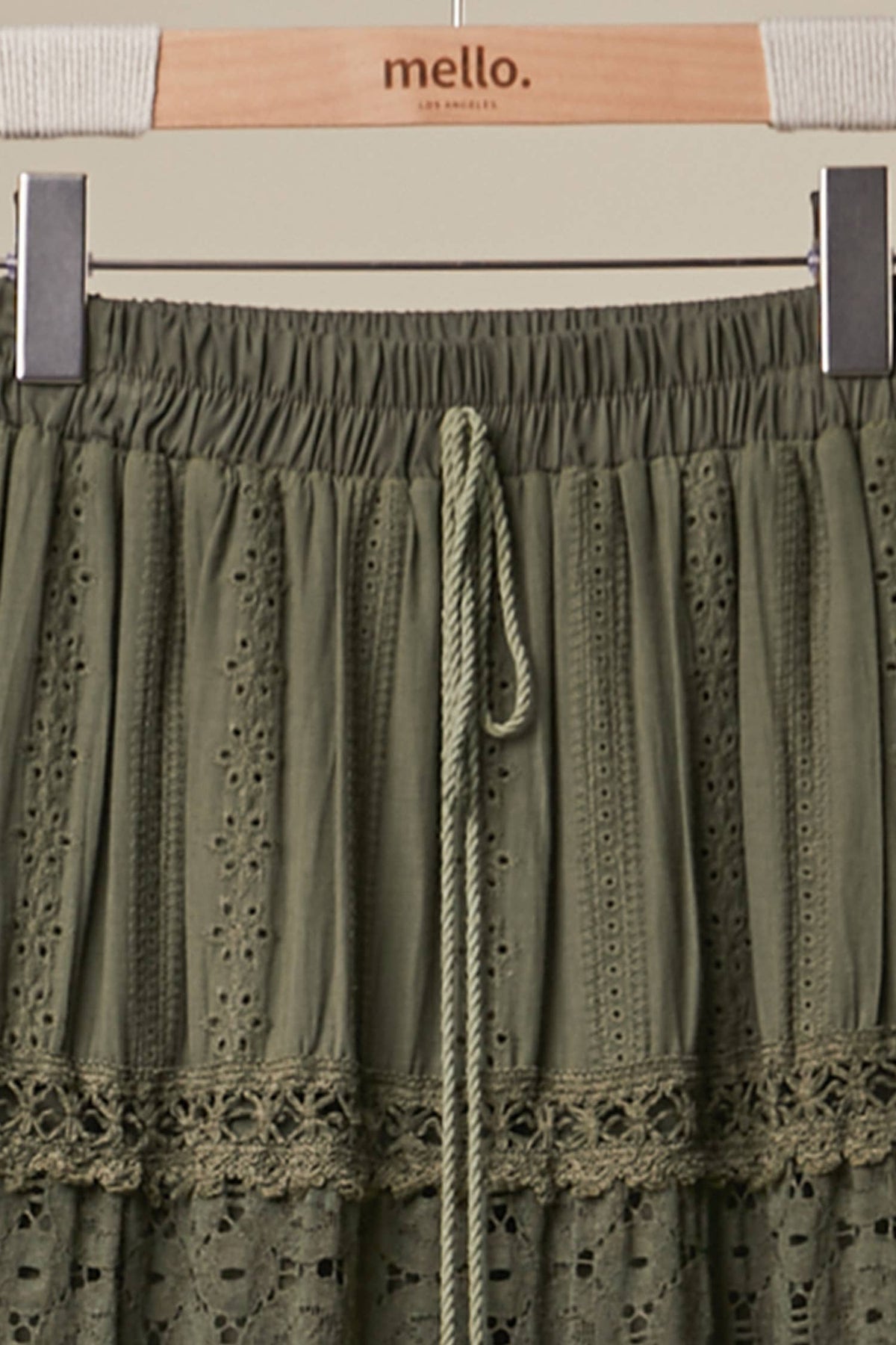Elastic Waist Maxi Skirt with Lace Trim