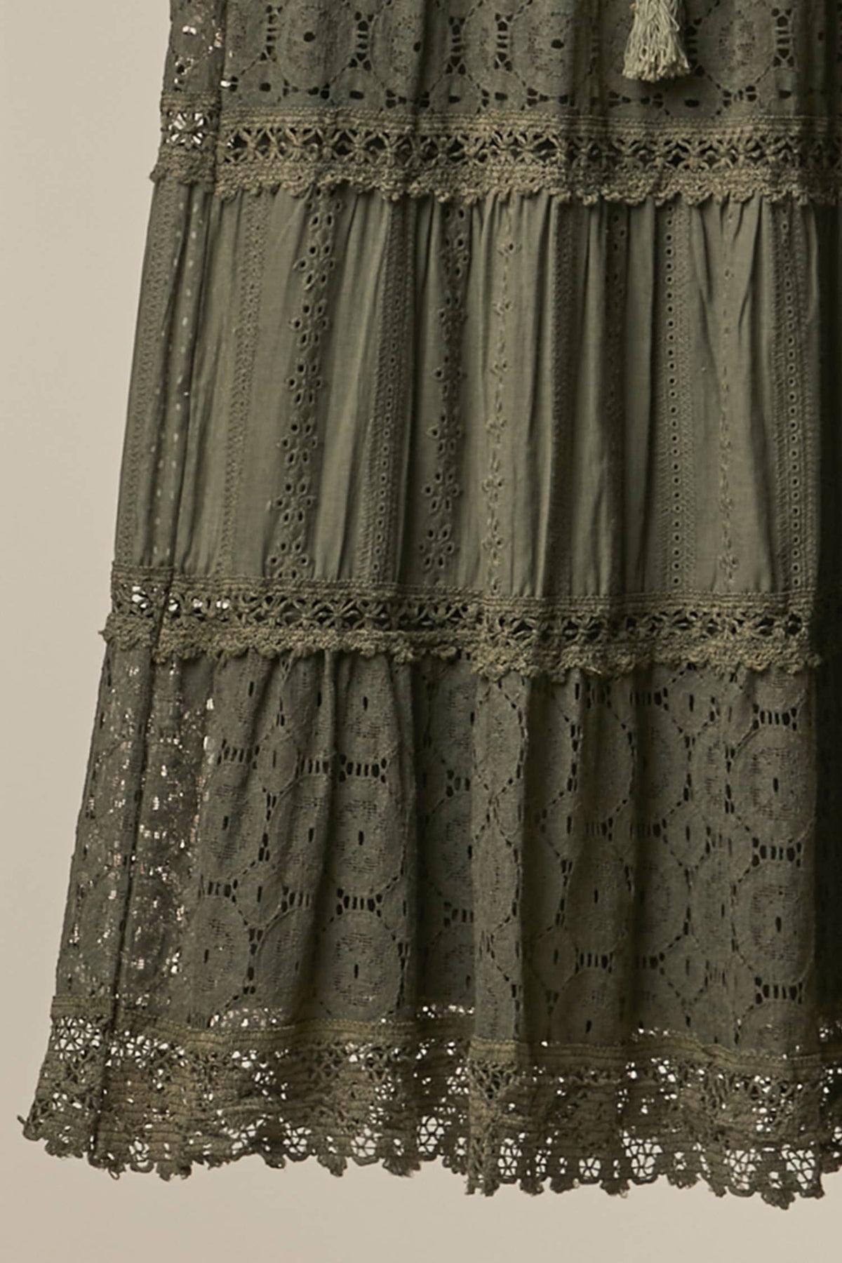 Elastic Waist Maxi Skirt with Lace Trim