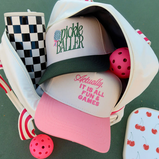 Actually, It Is All Fun & Games- Pink Embroidered Hat