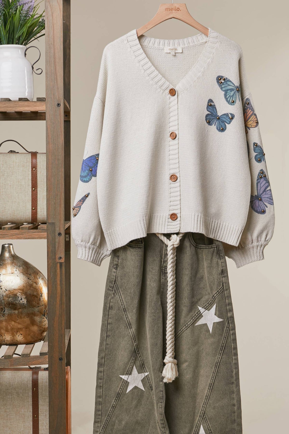 Butterfly Print Knit Cardigan